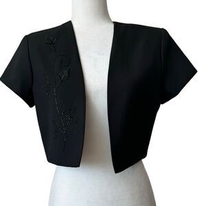 JR Nites by Caliendo Black  Bolero Crop Jacket Beaded Floral Shrug SZ 8